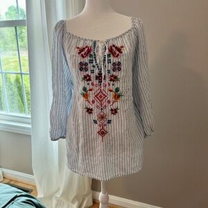 Johnny Was Large Embroidered Peasant Top Shirt